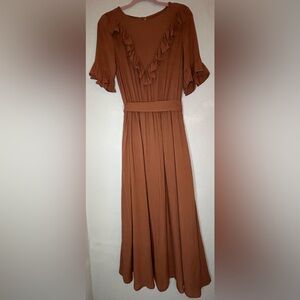 Sweet Salt Rust Brown Ruffle Maxi Dress 4 with Belt & Pockets Size 4 Ruffle